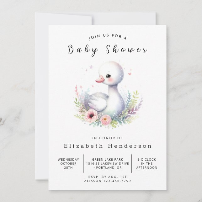 Classic Custom Swan Baby Shower Invitation (Front)