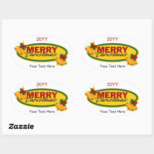 Classic Custom Text Merry Christmas Oval Sticker