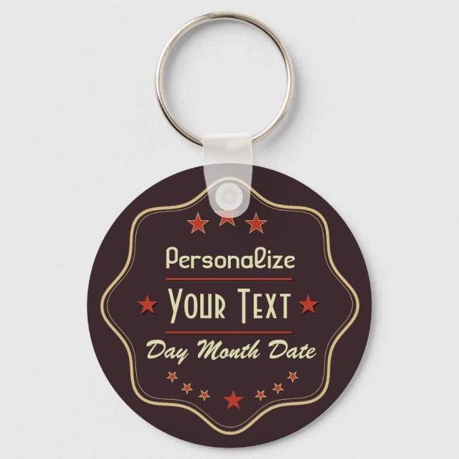Classic Custom Text Retro Label Keychain (Front)