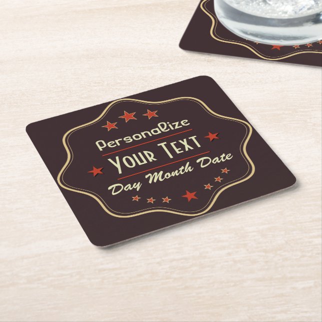 Classic Custom Text Retro Label Square Paper Coaster (Angled)