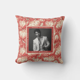 Classic Custom Tulip Floral Happy Birthday Throw Pillow