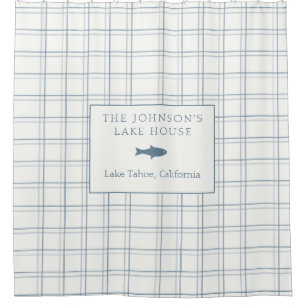Classic Customizable Plaid Lake House Blue Fish