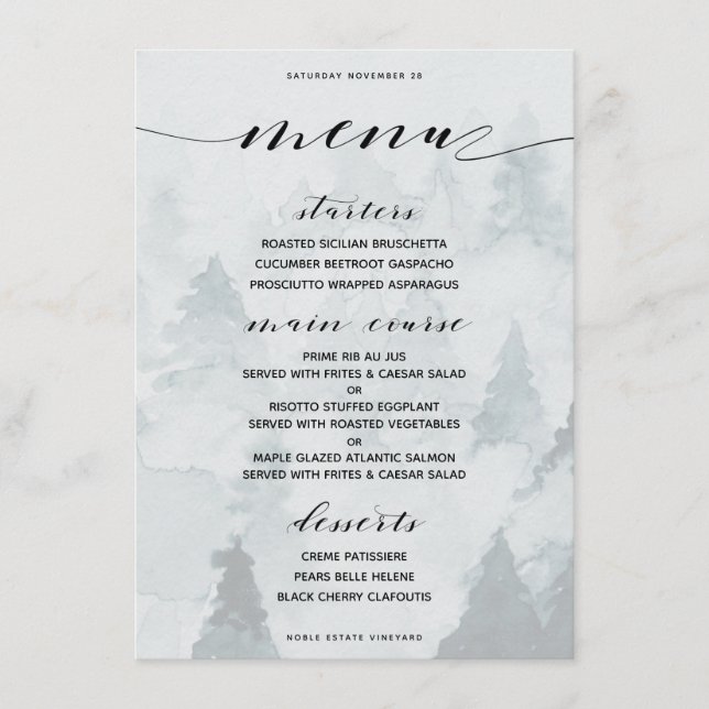 Classic Customizable Winter Theme Dinner Menu (Front)