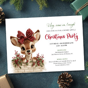 Classic Cute Baby Deer Peeking Watercolor Xmas Invitation