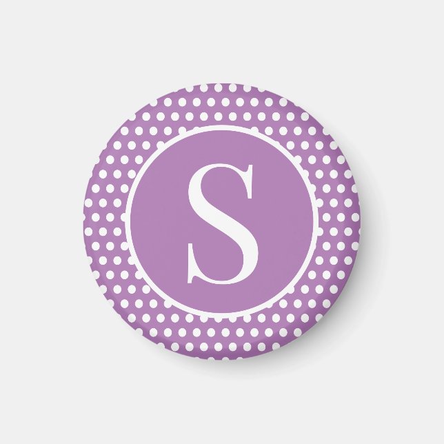 Classic Cute Chic initial letter Purple Polka Dots Magnet (Front)
