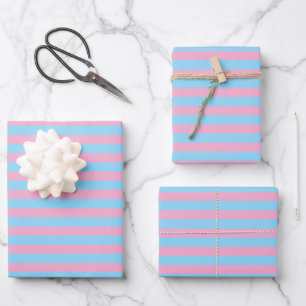 Classic Cute Chic Light Blue & Light Pink Striped Wrapping Paper Sheet