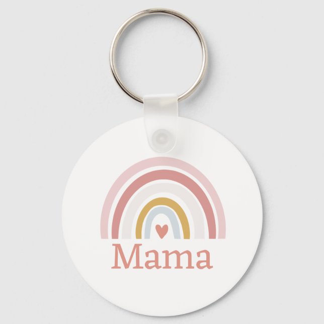 Classic Cute Custom Name Pink Rainbow  Keychain (Front)