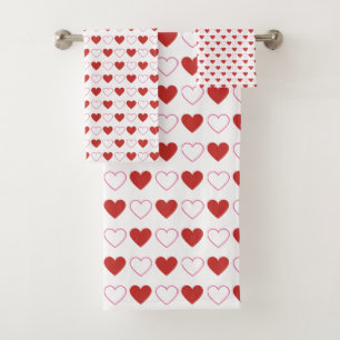 Classic Cute Hearts Red Pink White Pattern Bath Towel Set