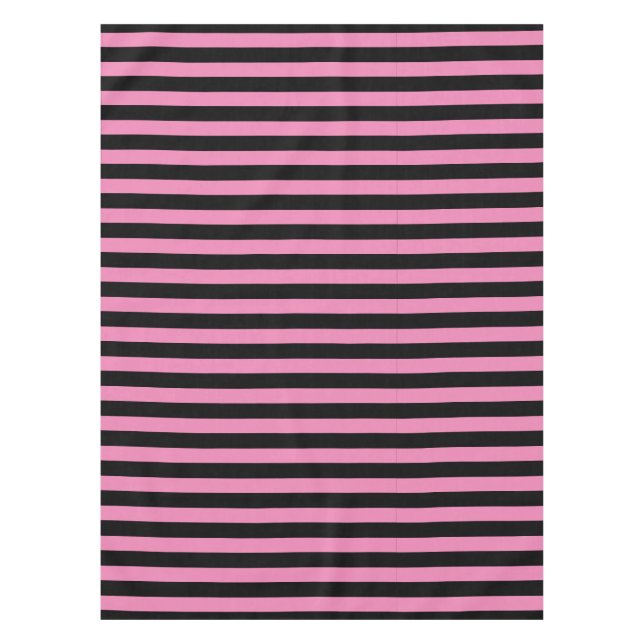 Classic Cute Pink and Black Striped  Tablecloth (Front)