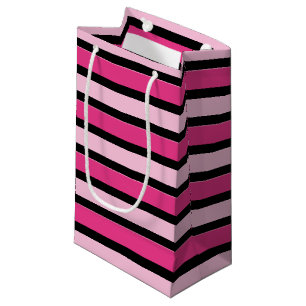 Classic Cute Pink & Black Stripes  Small Gift Bag