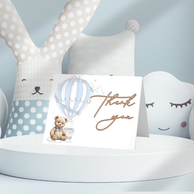 Classic Cute Teddy Bear Toile Balloon Calligraphy Thank You Card (Creator Uploaded)