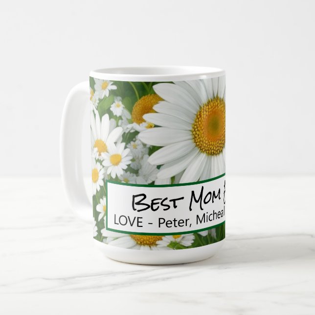 Classic daisy pattern white floral fields greenery coffee mug (Front Left)