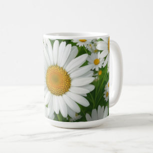 Classic daisy pattern white floral fields greenery coffee mug
