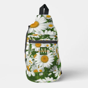 Classic daisy pattern white floral fields greenery sling bag