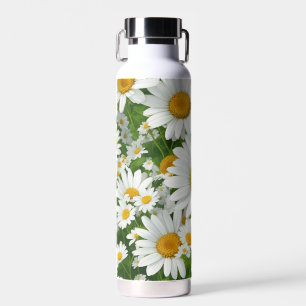 Classic daisy pattern white floral fields greenery water bottle