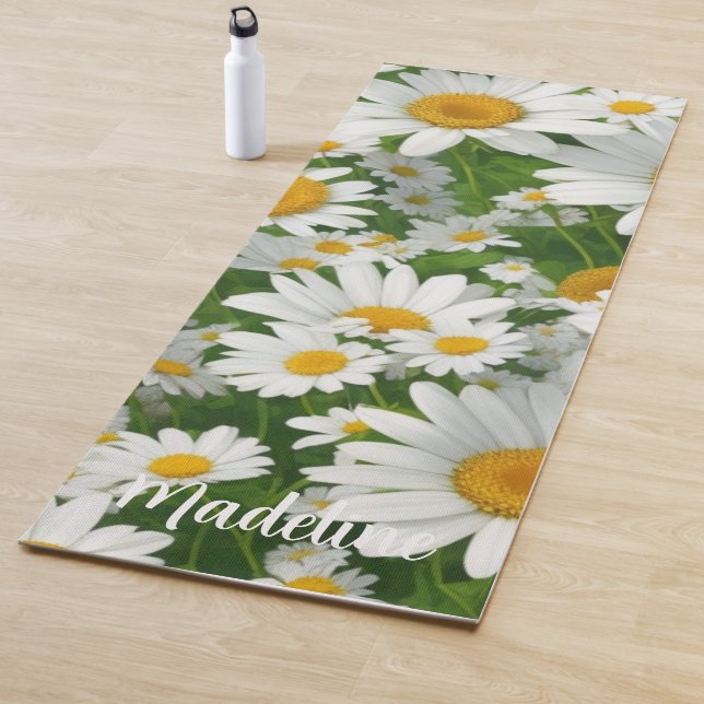 Classic daisy pattern white floral fields greenery yoga mat (In Situ)