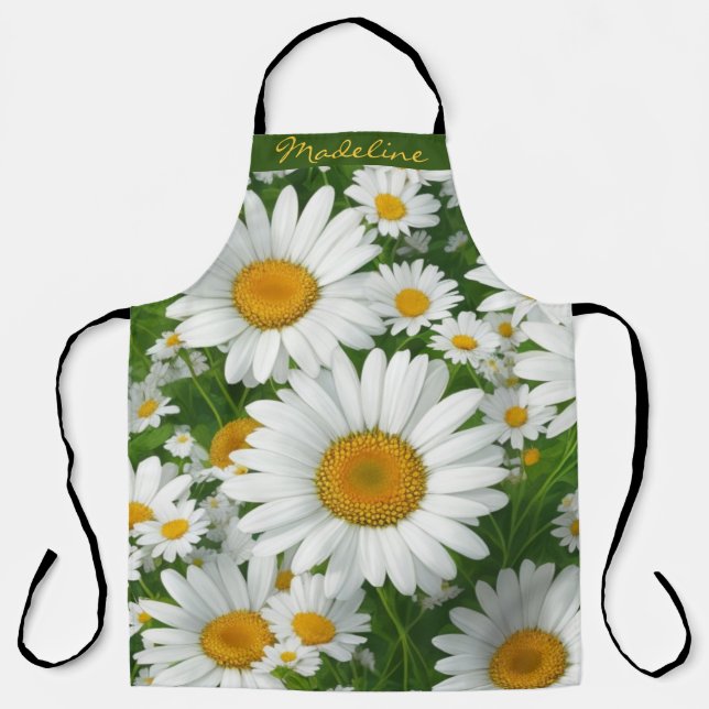 Classic daisy pattern white floral personalize apron (Front)