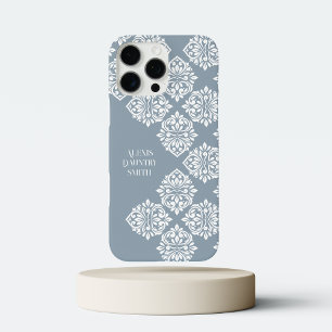 Classic Damask Abstract Geometric Cadet Grey iPhone 16 Pro Max Case