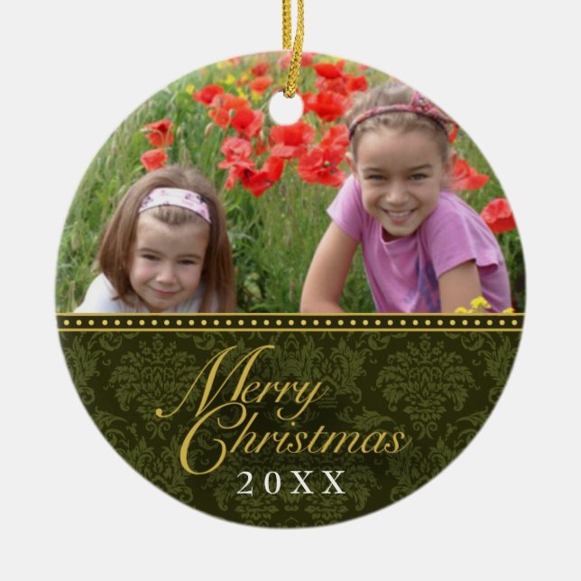 Classic Damask Christmas Photo Ornament (Front)