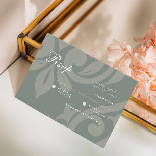 Classic Damask Earthy Olive Photo Wedding RSVP