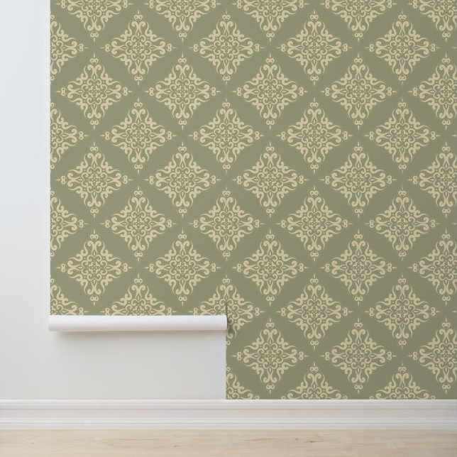 Classic damask grey &light beige  wallpaper (Application)