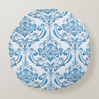 Classic Damask: Luxurious Seamless Background Round Pillow