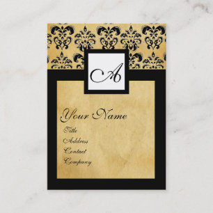 CLASSIC DAMASK  PARCHMENT SQUARE MONOGRAM BUSINESS CARD