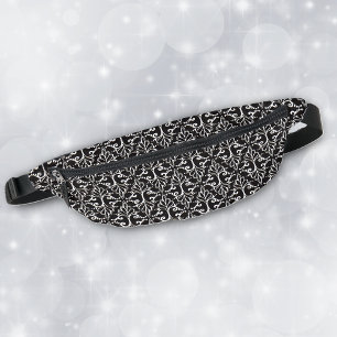 Classic Damask pattern in Black White With Scrolls Fanny Pack