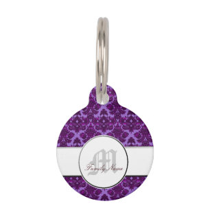 Classic Damask Purple (Monogram) Pet Tag
