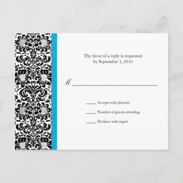 Classic Damask RSVP Invitation Postcard (Front)