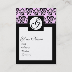 CLASSIC DAMASK SQUARE MONOGRAM ,Pink Business Card