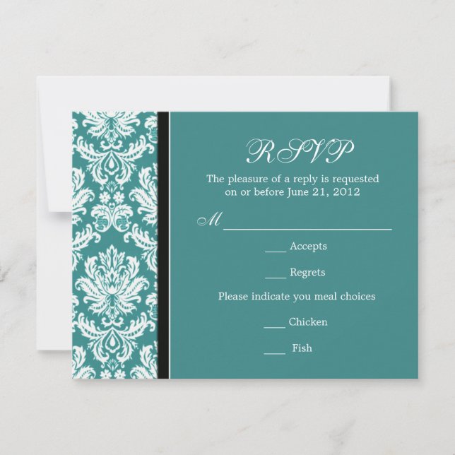 Classic Damask Teal RSVP Card (Front)