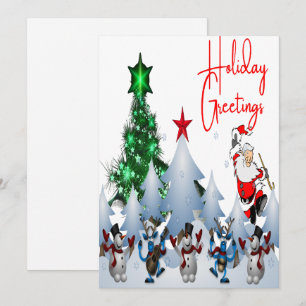 Classic Dancing Santa and Reindeer Holiday Card