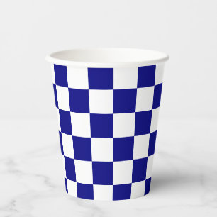 Classic Dark Blue and White Chequerboard Pattern Paper Cups