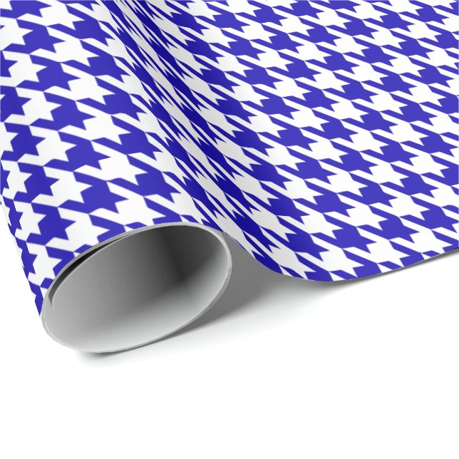 Classic Dark Blue and White Houndstooth Pattern  Wrapping Paper (Roll Corner)