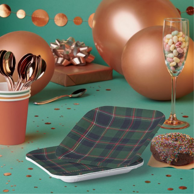 Classic Dark Blue Red Green Plaid Pattern Paper Plate (Multi)