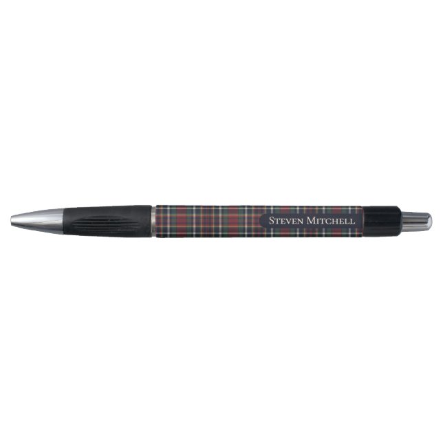 Classic Dark Blue Red Green Plaid Pattern Pen (Front)
