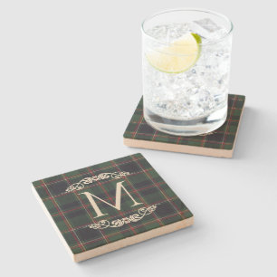 Classic Dark Blue Red Green Plaid Pattern Stone Coaster