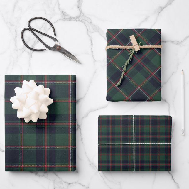 Classic Dark Blue Red Green Plaid Pattern Wrapping Paper Sheet (Front)