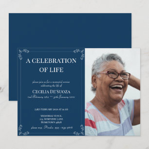 Classic Dark Blue Vintage Funeral Custom Photo Invitation