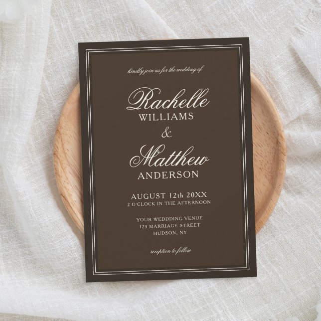 Classic Dark Brown Old Money Wedding Invitation (Creator Uploaded)
