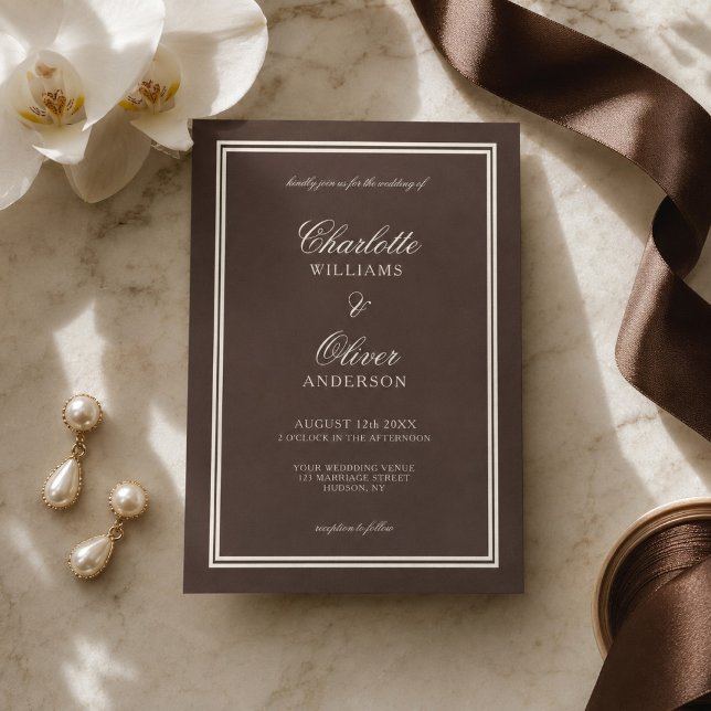 Classic Dark Brown Old Money Wedding  Invitation (Creator Uploaded)