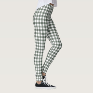 Classic Dark Green and White Plaid Pattern Leggings