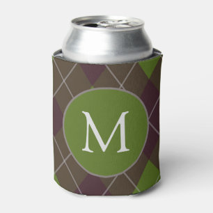 Classic Dark Green Argyle Pattern Monogram Can Cooler