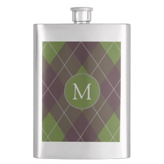 Classic Dark Green Argyle Pattern Monogram Hip Flask