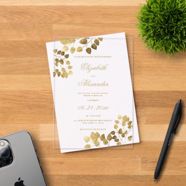 Classic dark green gold eucalyptus elegant wedding acrylic invitations (Insitu (Invitation Card))