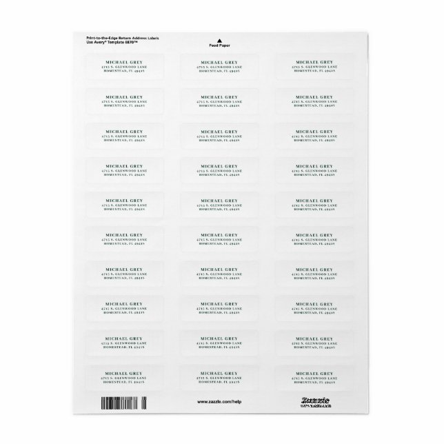 Classic Dark Green Modern Return Address (Full Sheet)