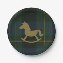 Classic Dark Green Plaid Equestrian Baby Shower