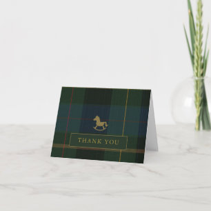 Classic Dark Green Plaid Equestrian Baby Shower Thank You Card