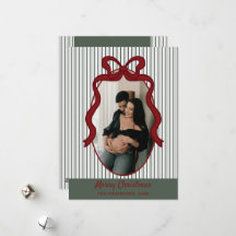 Classic Dark Green Stripes & Red Bow Christmas